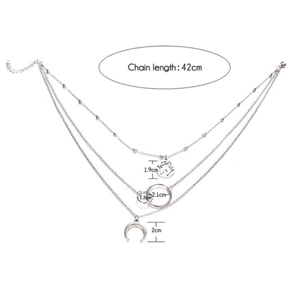 Silver Layered Map Crecent Necklace - Picture 3 of 6
